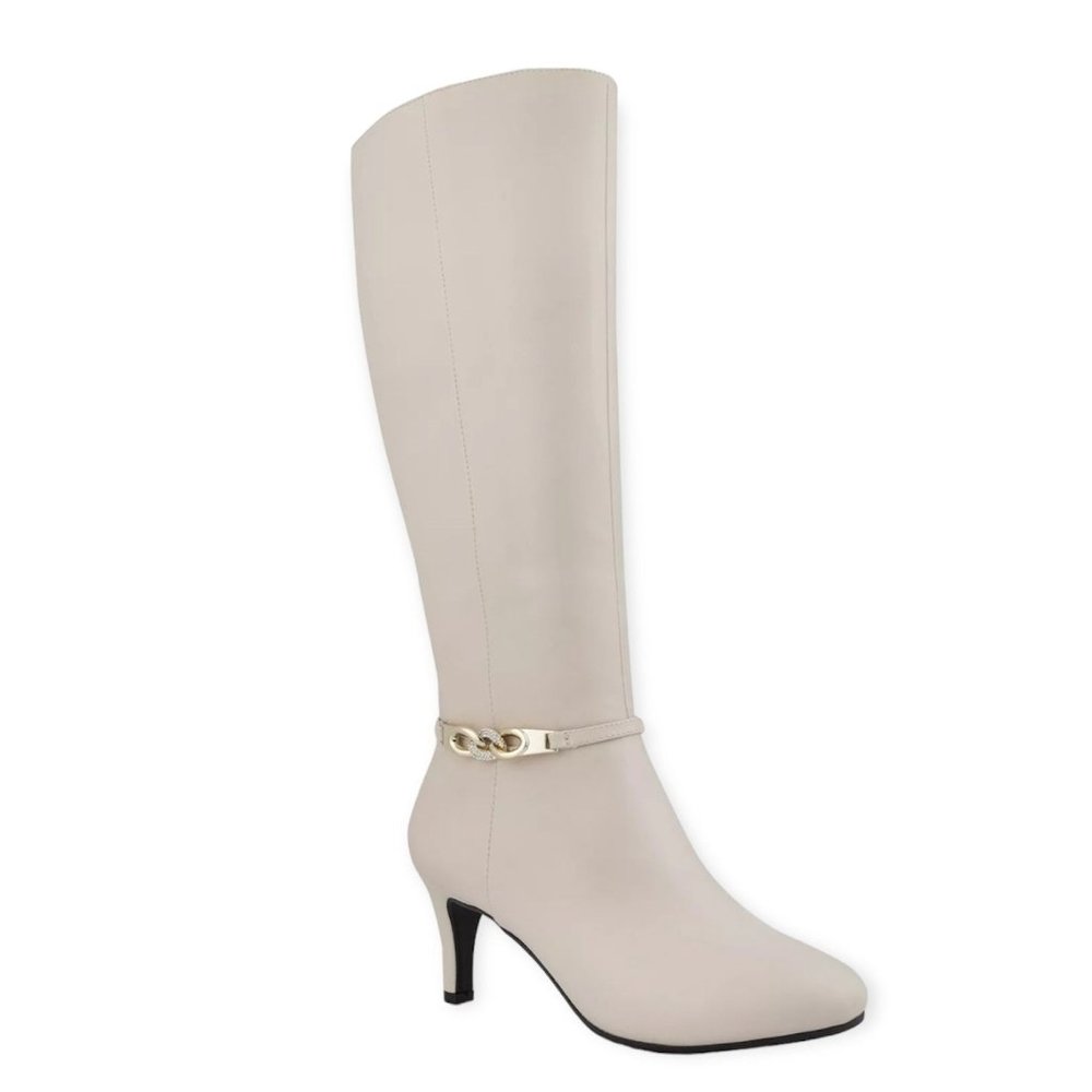 Karen Scott HANNA White Almond Toe Cone Heels Zip Up Wide Calf Women's Boots